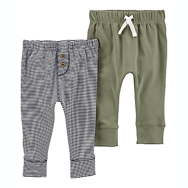 carter&#39;s&reg; Size 3M 2-Pack Cotton Pull-On Pants in Green/Navy. View a larger version of this product image.