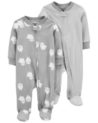 carter&#39;s&reg; Size 3M 2-Pack Sheep/Stripes 2-Way Cotton Sleep &amp; Plays in Grey