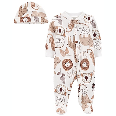 carter&#39;s Size 9M 2-Piece Animal Sleep &amp; Play Footie with Cap Set in White/Brown. View a larger version of this product image.