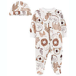 carter's Size 9M 2-Piece Animal Sleep & Play Footie with Cap Set in White/Brown