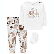 carter&#39;s&reg; 3-Piece Safari Animals Long Sleeve Shirt, Pant, and Sock Set in White