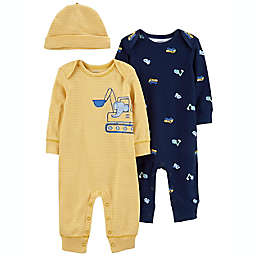 carter's® 3-Piece Construction Jumpsuit and Cap Set in Yellow/Navy