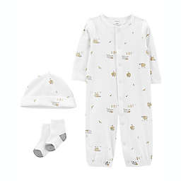 carter's® 3-Piece Counting Sheep Converter Gown, Cap and Socks Set in White