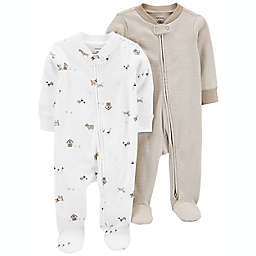 carter's® 2-Pack Farm Animals/Stripes Zip-Up Sleep & Plays in White