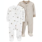 carter&#39;s&reg; Newborn 2-Pack Farm Animals/Stripes Zip-Up Sleep &amp; Plays in White