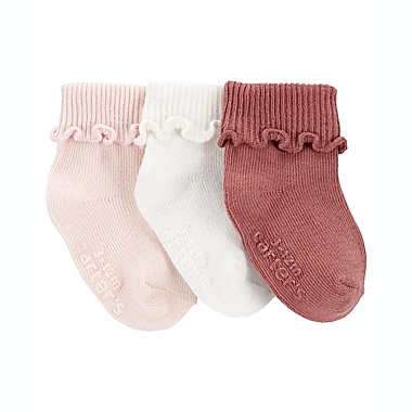 carter&#39;s&reg; Size 0-3M 3-Pack Ribbed Foldover Booties in Pink. View a larger version of this product image.