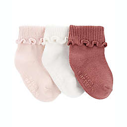 carter's® 3-Pack Ribbed Foldover Booties in Pink
