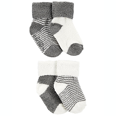 carter&#39;s&reg; Size 0-3M 2-Pack Foldover Cuff Chenille Booties in Grey. View a larger version of this product image.