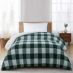 Home Reversible Sherpa Comforter Twin in Green Plaid
