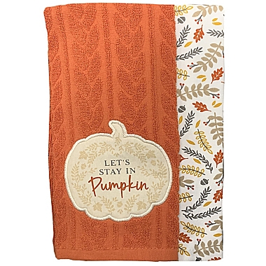 Harvest Cotton Let&#39;s Stay In Pumpkin Multicolor Kitchen Towels (Set of 2). View a larger version of this product image.