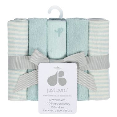 Just Born&reg; 10-Pack Cactus Washcloths in Dusty Blue. View a larger version of this product image.