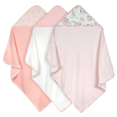Just Born&reg; 3-Pack Floral Hooded Towels in Dusty Blue. View a larger version of this product image.
