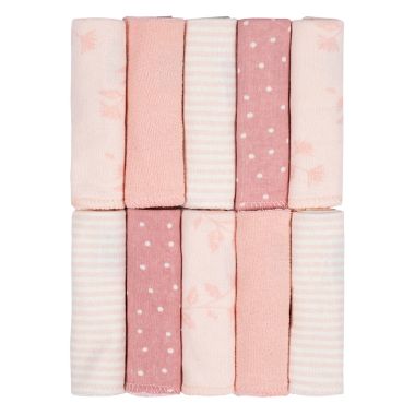 Just Born&reg; 10-Pack Floral Washcloths in Dusty Pink. View a larger version of this product image.