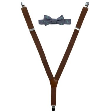 Rising Star Infant/Toddler 2-Piece Dino Suspender and Bow Tie Set in Navy/Green. View a larger version of this product image.