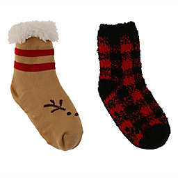 Capelli® New York Size 2T-4T 2-Pack Reindeer Slipper Socks in Natural Combo