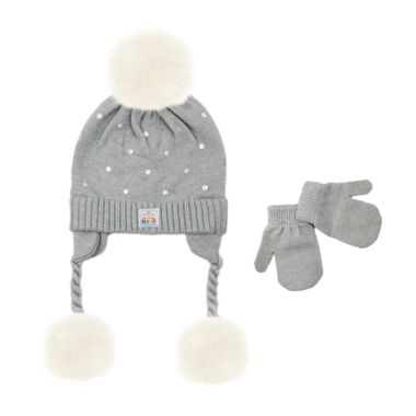 NYGB&trade; Size 2T-4T 2-Piece Foil Dot Pom-Pom Hat and Mitten Set in Cloud. View a larger version of this product image.