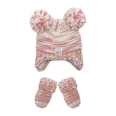 NYGB Cuddler Size 2T-4T Double PomPom Hat &amp; Mittens Set in Rose Quartz. View a larger version of this product image.