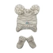 NYGB Cuddler Size 2T-4T Double PomPom Hat &amp; Mittens Set in Rose Quartz