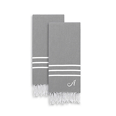Linum Home Textiles Personalized Alara Pestemal Hand Towels in Grey (Set of 2). View a larger version of this product image.