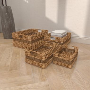 Ridge Road D&eacute;cor 4-Piece Braided/Woven Seagrass Basket Set. View a larger version of this product image.