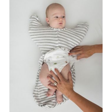 Swaddle Designs Size 3-6M Gray Stripes Arms Up Half-Length Sleeves Transitional Swaddle Sack. View a larger version of this product image.