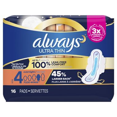 Always&reg; 16-Count Ultra Thin Size 4 Overnight Pads. View a larger version of this product image.