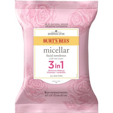 Burt's Bees&reg; 30-Count 3-in-1 Micellar Makeup Removing Towelettes with Rose Salve. View a larger version of this product image.