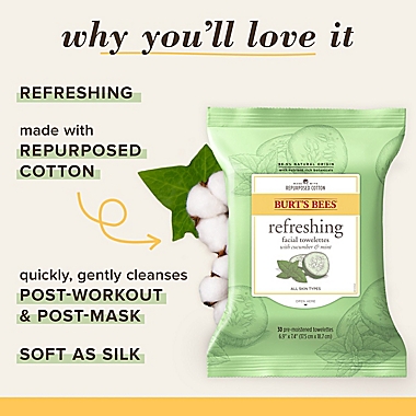 Burt&#39;s Bees&reg; 30-Count Facial Cleansing Towelettes in Cucumber and Mint. View a larger version of this product image.