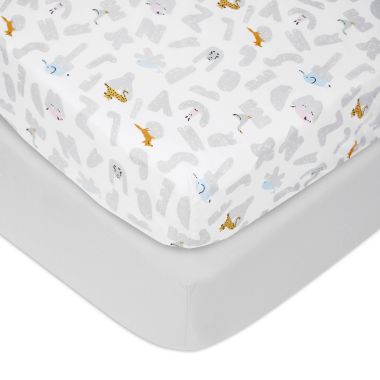 aden + anais&trade; Alphabet Animals 2-Pack Cotton Crib Sheets in Grey. View a larger version of this product image.