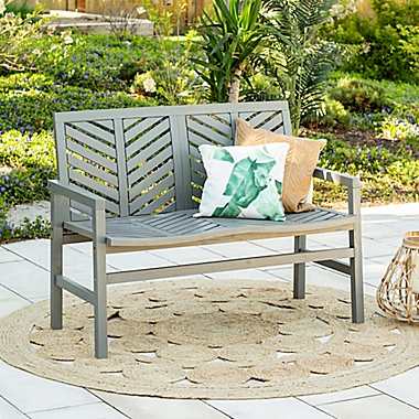 Forest Gate Olive Outdoor Acacia Wood Loveseat Bench in Grey Wash. View a larger version of this product image.