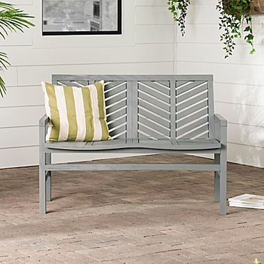 Forest Gate Olive Outdoor Acacia Wood Loveseat Bench in Grey Wash. View a larger version of this product image.