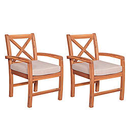 Forest Gate™ All-Weather Acacia X-Back Patio Chairs in Brown with Cushions (Set of 2)