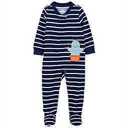 carter's® Size 4T 1-Piece Striped Cactus Loose Fit Footie PJs in Blue/White