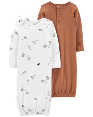carter&#39;s&reg; 2-Pack Animals/Solid Sleeper Gowns in White/Brown