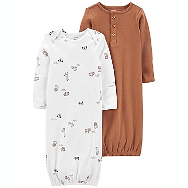 carter&#39;s&reg; Size 3M 2-Pack Animals/Solid Sleeper Gowns in White/Brown. View a larger version of this product image.