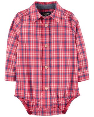 OshKosh B'Gosh&reg; Plaid Button-Front Bodysuit in Red
