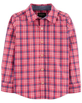 OshKosh B'gosh&reg; Plaid Button-Front Long Sleeve Shirt in Red