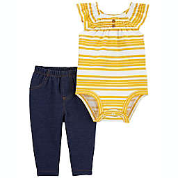carter's® 2-Piece Stripe Flutter Sleeve Tank Bodysuit and Pant Set in Yellow
