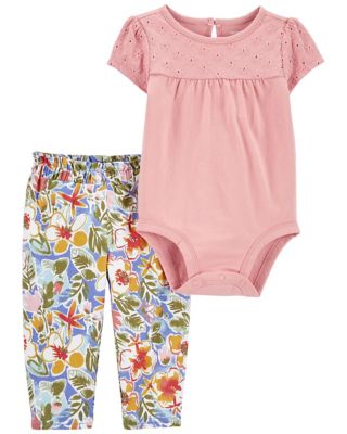 Carters Infant Girls Pink Geometric Outfit Tank Top Bodysuit & Pants Set 