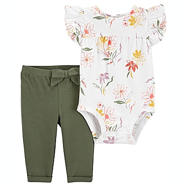 carter&#39;s&reg; Size 12M 2-Piece Floral Flutter Sleeve Bodysuit and Pant Set in Ivory. View a larger version of this product image.