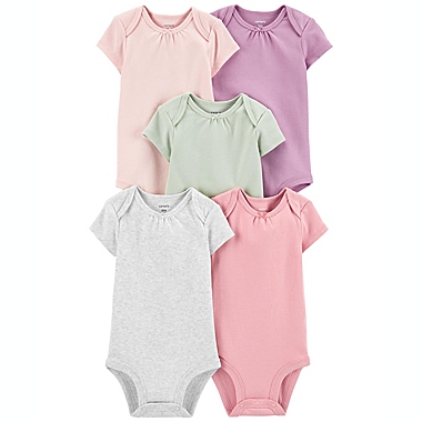 carter&#39;s&reg; Size 3M 5-Pack Solid Short Sleeve Bodysuits. View a larger version of this product image.