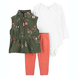 carter's® 3-Piece Floral Vest, Bodysuit and Pant Set in Green