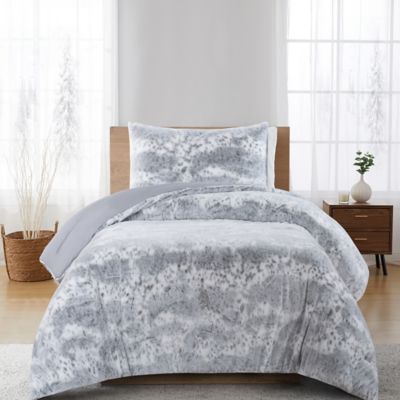 Faux Fur 2-Piece Twin Comforter Set in Palomino Grey