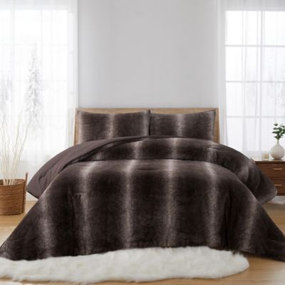 Faux Fur 3-Piece Full/Queen Comforter Set in Cocoa