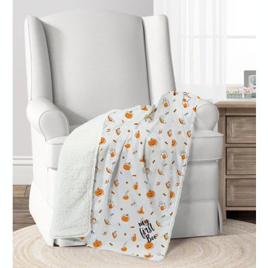 Lush D&eacute;cor Halloween Lullaby Sherpa Baby Blanket in White. View a larger version of this product image.