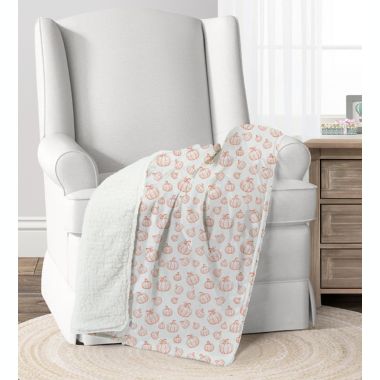 Lush D&eacute;cor Pumpkin Drawing Sherpa Baby Blanket in White. View a larger version of this product image.
