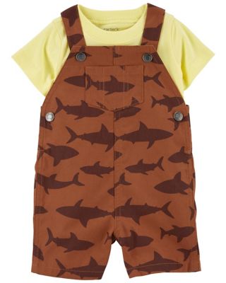 carter&#39;s&reg; 2-Piece Sharks Short Sleeve T-Shirt and Shortall Set in Yellow/Brown