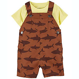carter's® Size 24M 2-Piece Sharks Short Sleeve T-Shirt and Shortall Set in Yellow/Brown