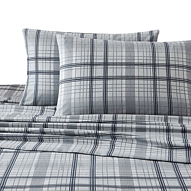 UGG&reg;  Flannel Queen Sheet Set in Ocean Plaid. View a larger version of this product image.
