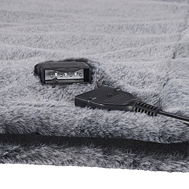 UGG&reg; Dawson Faux Fur Heated Throw Blanket in Off Black. View a larger version of this product image.